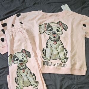Soft Pink Rhinestone  101 Dalmatians Womens Pant Set S/M